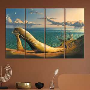 Impression sur toile de plage aux talons hauts surréalistes : scène océanique fantastique, lot de 4 toiles - Product Image 1