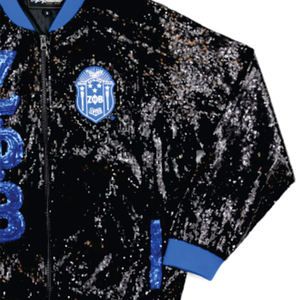 Veste à paillettes ZPB noire 100% polyester, veste Zeta Phi Beta avec logos brodés, manches à paillettes, fermeture éclair sur le devant, poignets côtelés - Product Image 6