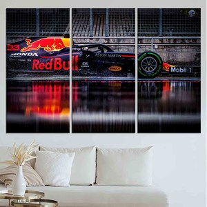 Impression sur toile élégante : Décoration murale de voiture de Formule 1 en verre trempé, LOT DE 3 TOILES - Product Image 1