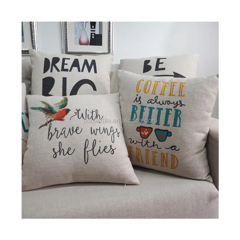 Custom digital print Throw English word printed cushions decorative polyester quote pillow case
