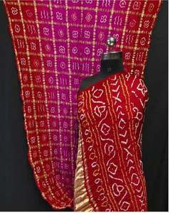 Sari de Seda Bandhani Hecho a Mano de Diseño Popular, Sari de Seda Pura Bandhani Hecho a Mano Favorito del Mercado en Oferta a Precio de Fabricante - Product Image 2