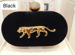 Nouvelle arrivée superbe fait à la main Royal velours Multi couleur tigre broche Unique nuptiale soirée pochette sacs à main femmes chaîne en métal sacs à main - Product Image 3