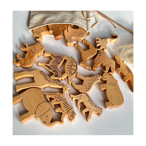Juego de animales de madera Montessori sostenible, figuras de madera hechas a mano para el aprendizaje de niños pequeños y la narración creativa - Product Image 4