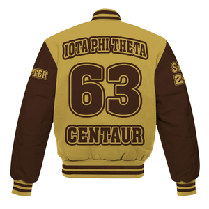Iota Phi Theta Brown Gold Heritage 1963 Letterman Jacket Varsity Greek Life Fraternity Apparel Classic Campus Prendas de abrigo - Product Image 3