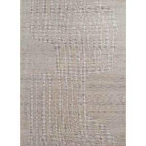 Tapis noués à la main en laine Thyme Ivory 9x12, style patchwork abstrait, design Tabriz rectangulaire pour la maison, le salon et le couloir - Product Image 1