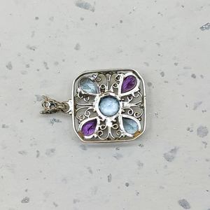 จี้อเมทิสต์สีฟ้าบุษราคัมสีม่วง925ลวดเงินชั้นดีออกแบบงานฝีมือศิลปินชาวโบฮีเมียนจี้ธรรมชาติอันสวยงามมีเสน่ห์ - Product Image 6