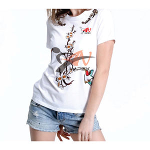 Camiseta de pana vaquera para mujer con logotipo de impresión personalizado de alta calidad con agujero y botón, camiseta de verano Flexible de Material personalizado - Product Image 1