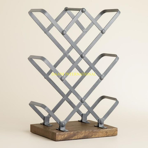 Estante de vino de metal industrial Diseño extensible con base de madera Soporte de botella de vino de encimera moderno para Barra de cocina - Product Image 1