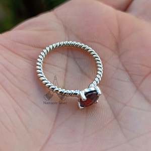Handmade Dainty <b>Garnet</b> Sterling <b>Silver</b> <b>Ring</b> Natural Gemstone Jewelry Prongs Minimalist Boho Style Anniversary Birthday Gift for - Product Image 6