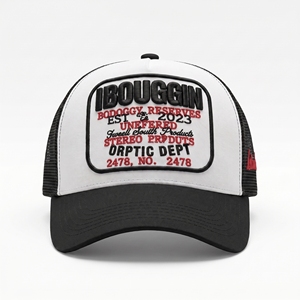 Trucker Hat Mesh Fabric 3D Embroidered Logo Adjustable Unisex Street <b>Style</b> Casual Cap Black White 6-Panel - Product Image 5