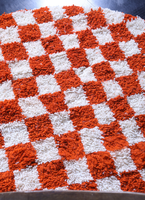 Tapis de Couloir Marocain Authentique Fait Main en Laine, Tapis Berbère à Carreaux Orange Vif Personnalisé, Ensembles de Tapis Authentiques Beni Ourain