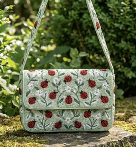 Beaded Stone Pattern Classic <b>Clutch</b> Handmade <b>Wedding</b> Evening Party Silk Cross-Body Strap - Product Image 6