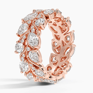 Bague élégante à large bande en argent 925, diamants de laboratoire de coupe marquise, design de feuille florale de luxe pour anniversaire de mariage - Product Image 3