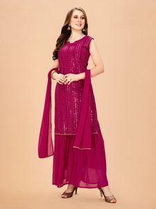 Nouvelle Collection de vêtements de Festival pour femmes, Georgette Salwar Kameez Sharara avec longue tenue de Festival dupata épicée - Product Image 2