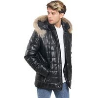 Veste en cuir pour homme nouveau style de doudoune 2022 avec capuche en fausse fourrure en cuir de mouton véritable