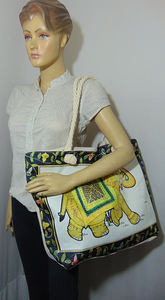 Handmade Cotton <b>Canvas</b> <b>Beach</b> Bag Spacious Stylish Tote Two Straps Zipper Closure for Shopping Picnic Travel Outdoor Adventures - Product Image 5