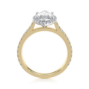 Anillo de Compromiso con Halo de Diamantes Cultivados en Laboratorio, Corte Marquesa, 2.15 CTW, Banda Pavé, Oro de 14K con Baño de Rodio, Regalo de Boda, Lujoso y Elegante - Product Image 3