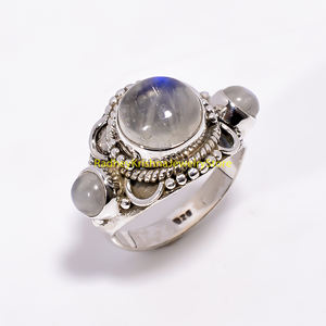 Bague vintage en pierre de lune triple cabochon, bague en argent sterling 925, bijoux bohème faits à la main, cadeau unisexe pour femmes - Product Image 5