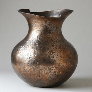 Florero de cobre antiguo HeritageGlow con textura martillada, jarrón de suelo de tono metálico, diseño Floral en relieve, decoración del hogar, declaración de acento - Product Image 1