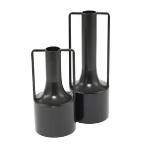 Handcrafted <b>Black</b> Iron Coastal Tabletop <b>Flower</b> <b>Vase</b> with Handle Unique Design for Congratuations Living Room Bedroom Decor - Product Image 1