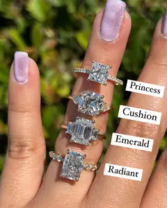 Perhiasan Pernikahan kustom cincin jari potong zamrud perak murni 925 VVS Moissanite cincin pertunangan emas asli