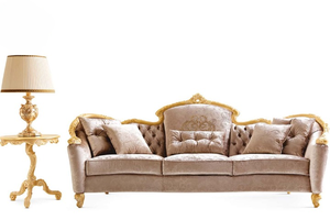 Ensemble de canapés en bois de mahogany massif avec finition en PU classique italienne de luxe, sculpté à la main avec dorure à la feuille d'or, meubles de salon pour appartement - Product Image 2