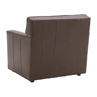 Fauteuil club contemporain en cuir bleu, design minimaliste, base en bois massif et accents dorés