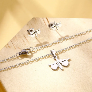 <b>Stainless</b> <b>Steel</b> Hollow Heartbeat Jewelry Set <b>for</b> <b>Women</b> Including Necklace and Earrings in Smooth Finish INS Style Fashion Design - Product Image 3