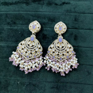 Boucles d'oreilles indiennes en vente chaude, boucles d'oreilles en zircon plaqué antique, bijoux pour femmes, boucles d'oreilles en perles, bijoux pour femmes - Product Image 1