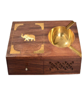 Cendrier en bois fabriqué à la main avec couvercle carré classique et insert en acier durable écologique et élégant tous les espaces fabriqués en Inde - Product Image 2