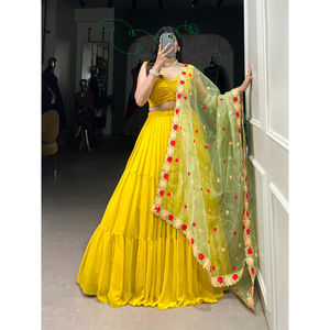 Lehenga choli อินเดียแต่งงานกับ dupatta สำหรับผู้หญิงวัสดุจอร์เจียสไตล์ดั้งเดิมสำหรับงานปาร์ตี้และฤดูกาล - Product Image 3