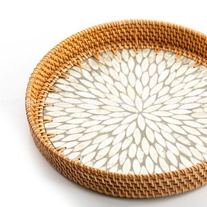 Plateau de service rond en rotin fait à la main, fabriqué au Vietnam, pour bonbons, collations, incrustations de nacre, plateau alimentaire en bambou, panier à fruits - Product Image 3