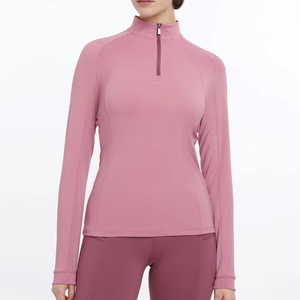 Women's Custom <b>Pink</b> Horse Riding <b>Long</b> <b>Sleeve</b> Shirt 4 Way Stretch Moisture Wicking Printed Competition Equestrian Show Shirts - Product Image 1