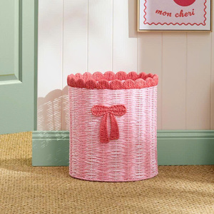 Panier de rangement tissé fait main avec ruban rouge Design panier pour enfant organisateur décoratif pour la maison - Product Image 2