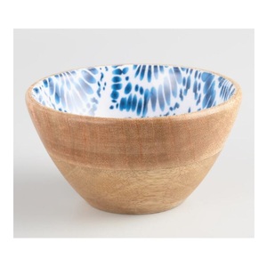 Bols de service profonds en bois de mangue solide Conception d'impression décorative en émail pour ustensiles de cuisine Vaisselle Bols en bois en vrac Prix bon marché - Product Image 5