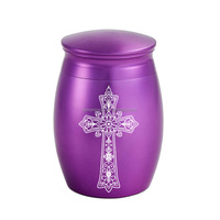 Urna para Mascotas de Aluminio Grabada con Cruz Cristiana, Tapa de Rosca Anticorrosión, Recipiente para Cenizas, Empaquetado en Caja de Regalo, Contenedor Conmemorativo para Venta al por Mayor