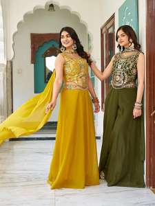 Estrella Georgette con cuello en V vestido hasta la rodilla estilo lindo secuencia hilo bordado encaje cordón Latkan trabajo lavable patrón tejido - Product Image 4