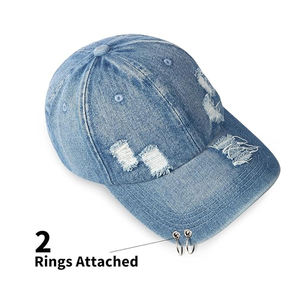หมวกผ้ายีนส์วินเทจซักง่ายไม่เป็นกรดหมวกเบสบอลโพลีเอสเตอร์/ ฝ้ายแบบปรับได้คลิปสำหรับใส่ได้พอดีทั่วไป - Product Image 3