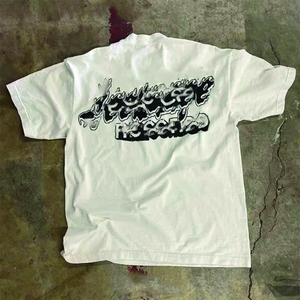T-shirts en tissu éponge personnalisés de haute qualité en gros, 350g, 100% coton, épais, coupe oversize, impression silicone, col rond, respirant, séchage rapide - Product Image 2