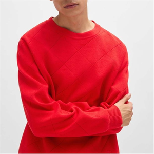 Sweat-shirt rouge surdimensionné de style de rue à la mode sweat à col rond décontracté sweat-shirt d'entraînement sportif - Product Image 4