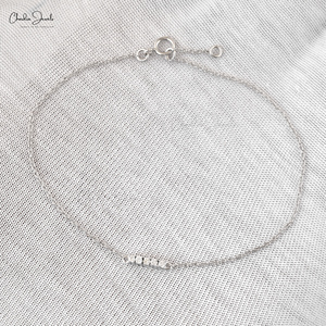 Pulsera DE BODA minimalista de oro blanco puro de 14K hecha a mano, pulsera de cadena delicada de diamante de corte redondo de 1,5mm, joyería fina de uso diario - Product Image 3
