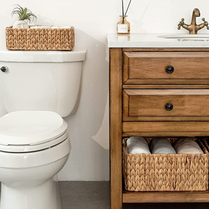 Panier de rangement fait main naturel 3 paniers de rangement tissés à la main pour étagères 1 grand et 2 petits paniers en osier pour le stockage des aliments, couverture - Product Image 5