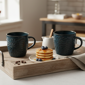 Juego de 2 Tazas de Té de Cerámica con Diseño Moderno de Mosaico en Tono Denim para Regalos - Product Image 3