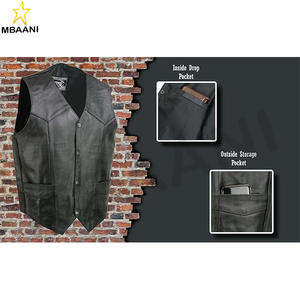 Gilet en cuir noir pour moto pour hommes - Gilets de moto pour adultes de club de moto - Product Image 2