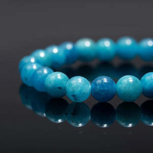 Blue Apatite Smooth Beaded <b>Bracelet</b> 8 mm Ball Pattern Number Religious Style Featuring Pearl Diamond Main 7 Inches Length Gift - Product Image 4