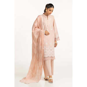 Traje de Verano de 3 Piezas para Mujer, Color Durazno, con Bordado Schiffli - Product Image 4