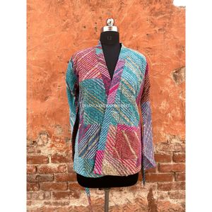 Vestido largo de algodón con estampado Floral para mujer, bata de baño de estilo étnico con parche tejido a mano, chaqueta de invierno hecha a mano - Product Image 4