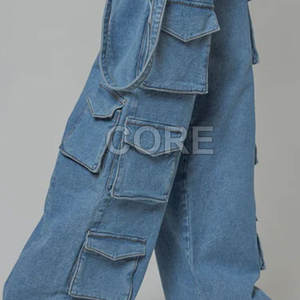 Pantalon en jean cargo multi-poches pour femmes de qualité supérieure Meilleur pantalon en jean cargo multi-poches pour femmes - Product Image 5