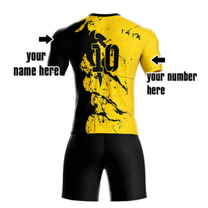 Ensemble d'uniformes de football extensibles de qualité supérieure Nouveau design Deux pièces Maillot de football à manches courtes et short de sublimation pour adultes - Product Image 5