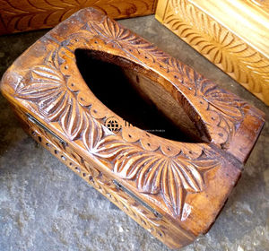 Solid Wood Carved <b>Floral</b> Pattern Engraved Premium Tissue <b>Box</b> Holder for Hotels Restaurants Homes Tradebyd - Product Image 2
